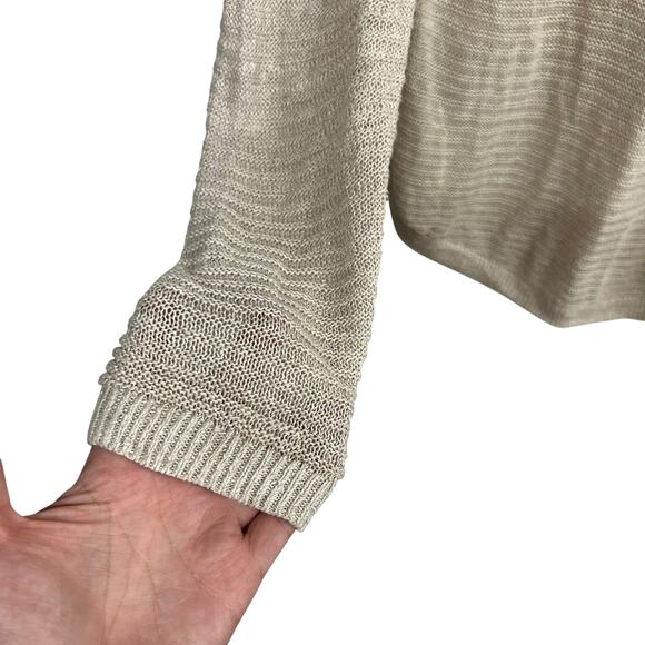 Tahari Linen Knit Sweater M Beige Lightweight Minimalist Quiet Luxury Capsule - Picture 3 of 8